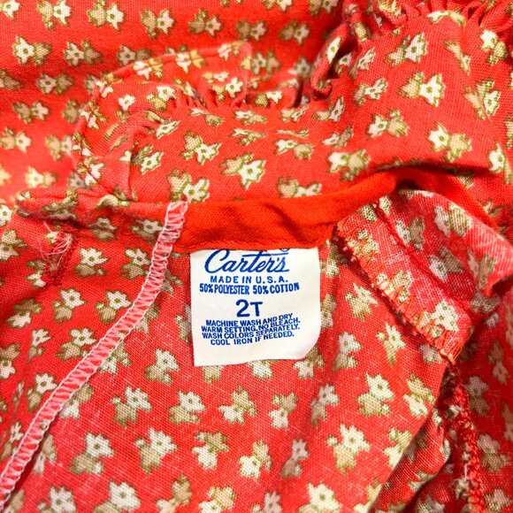 Vintage Carter's Girls Size 2T Reddish-Orange Ruffled Collar Shirt Button Back - Picture 3 of 7